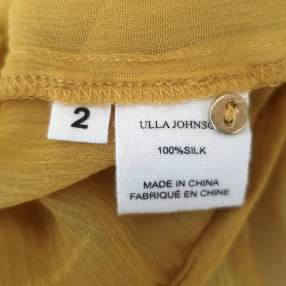 ULLA JOHNSON RUFFLE BLOUSE CASSAN MUSTARD CHIFFON SIZE 2 BELL SLEEVE TOP - Picture 6 of 8